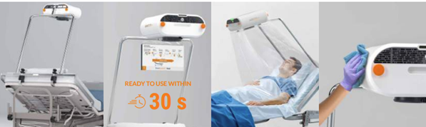 Close up of a ventilator machine which isolates patients lying on a hospital bed